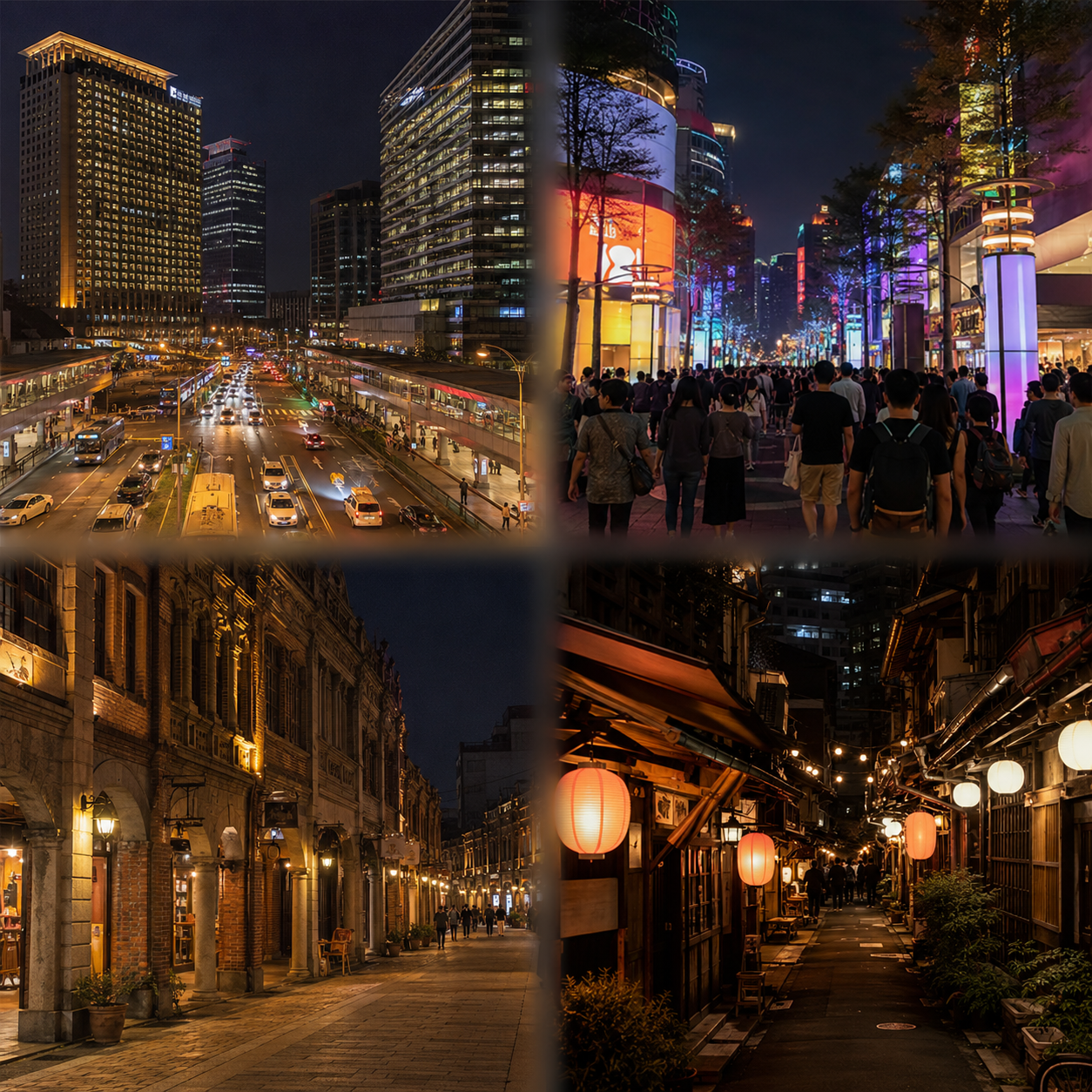台北西區四行政區夜間街景拼接,外送茶定點茶台北西區導覽視覺意象